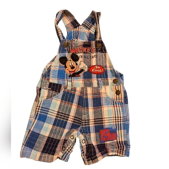 Disney Mickey Mouse Y2K plaid embroidered shortalls size 24 months‎ - Picture 1 of 6